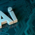 3d AI word lying on a tech savvy ground
